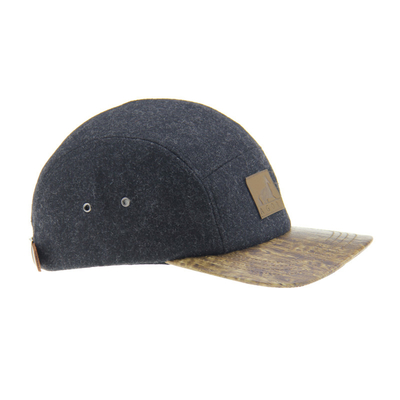 Bamboo PU Wolle Camping Baseball Cap 5 Panel Snapback Hut mit Leder geprägtes Logo