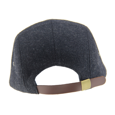 Bamboo PU Wolle Camping Baseball Cap 5 Panel Snapback Hut mit Leder geprägtes Logo