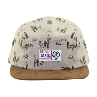 Suede Peak 5 Panel Camp Caps mit Sublimationsdruckkrone und Lederband