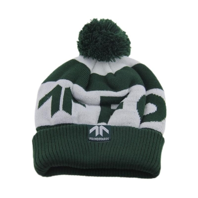 Custom Logo Druck Gewirkte Beanie Hüte mit Pom Pom Jacquard Muster