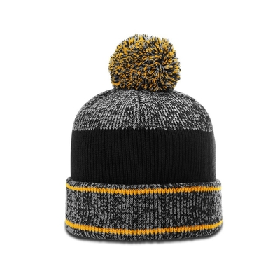 Warme Winter-Männer Pom Pom Beanie Hüte Heathered Beanie mit Gummi-Badge Logo