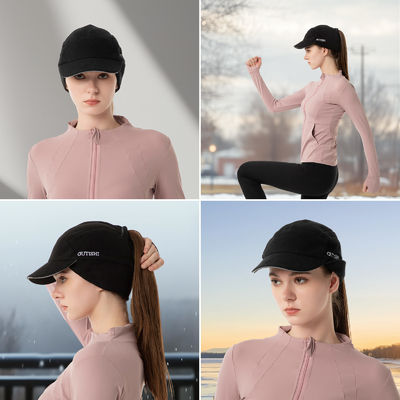 Fleece Ponytail Hut für Frauen Reflektierende Winterhut mit Drop Down Ohrwärmer