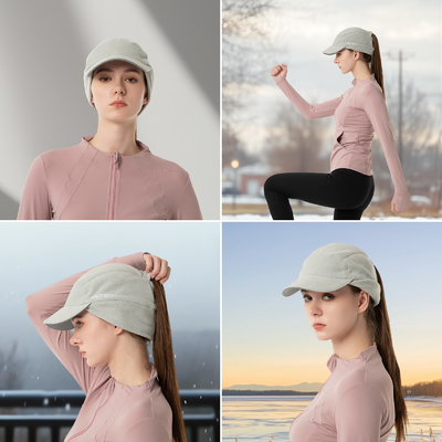Fleece Ponytail Hut für Frauen Reflektierende Winterhut mit Drop Down Ohrwärmer