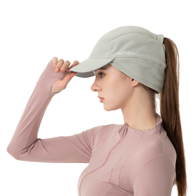 Fleece Ponytail Hut für Frauen Reflektierende Winterhut mit Drop Down Ohrwärmer
