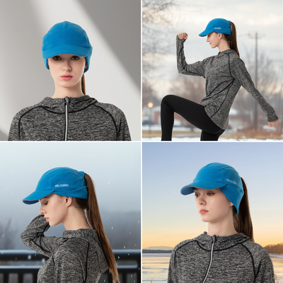 Fleece Ponytail Hut für Frauen Reflektierende Winterhut mit Drop Down Ohrwärmer