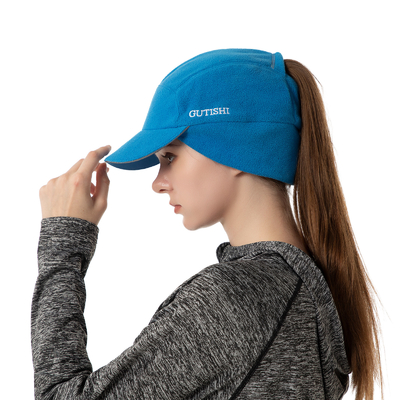 Fleece Ponytail Hut für Frauen Reflektierende Winterhut mit Drop Down Ohrwärmer
