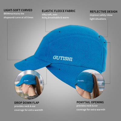 Fleece Ponytail Hut für Frauen Reflektierende Winterhut mit Drop Down Ohrwärmer