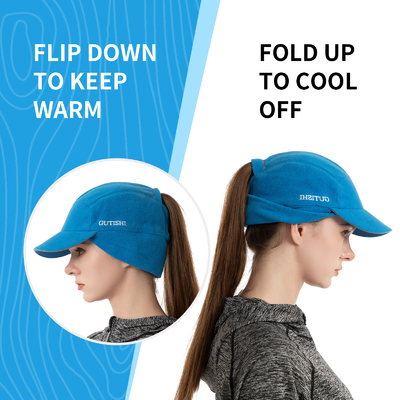 Fleece Ponytail Hut für Frauen Reflektierende Winterhut mit Drop Down Ohrwärmer